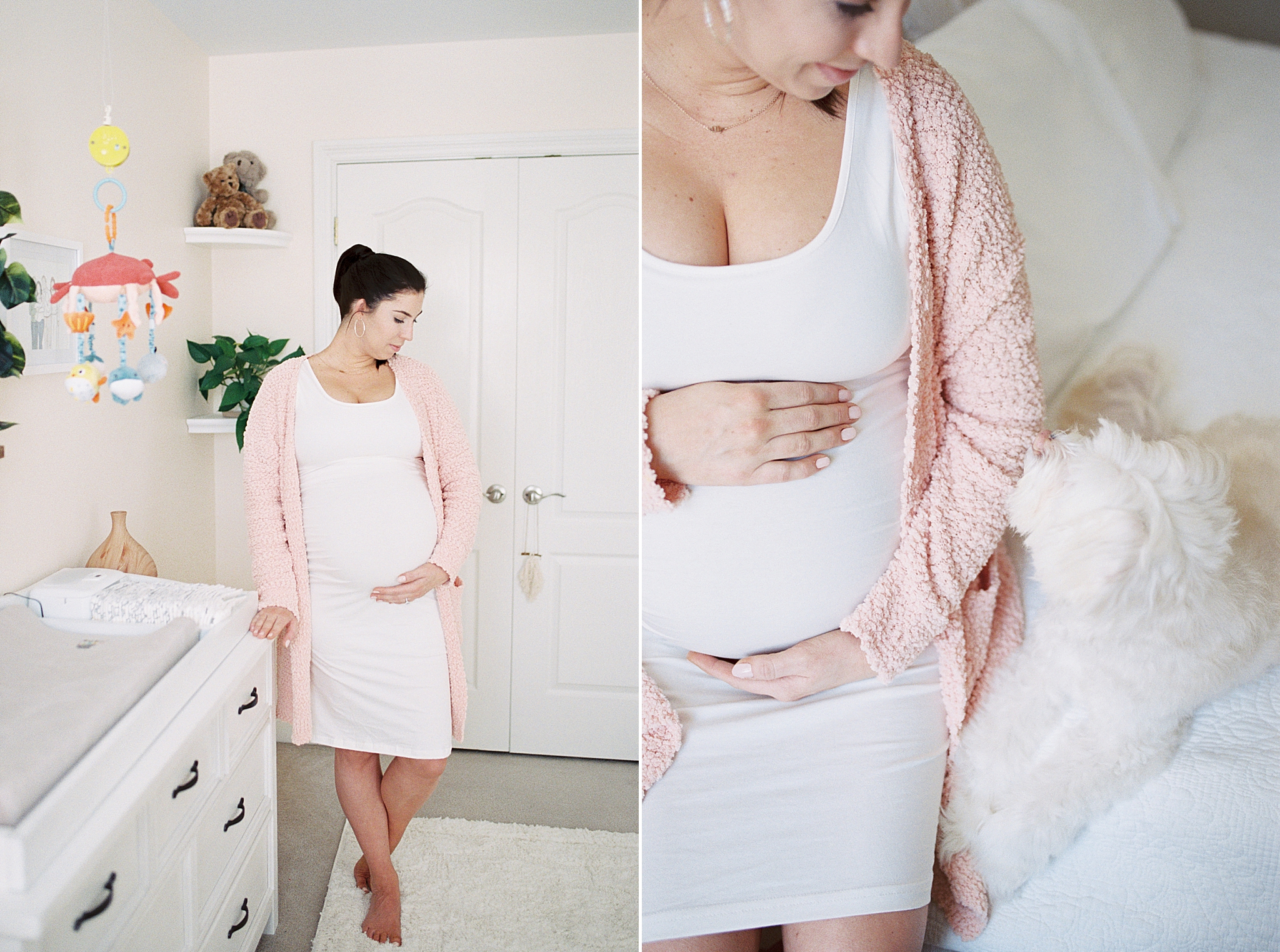 mom poses by crib during Murfreesboro lifestyle maternity session