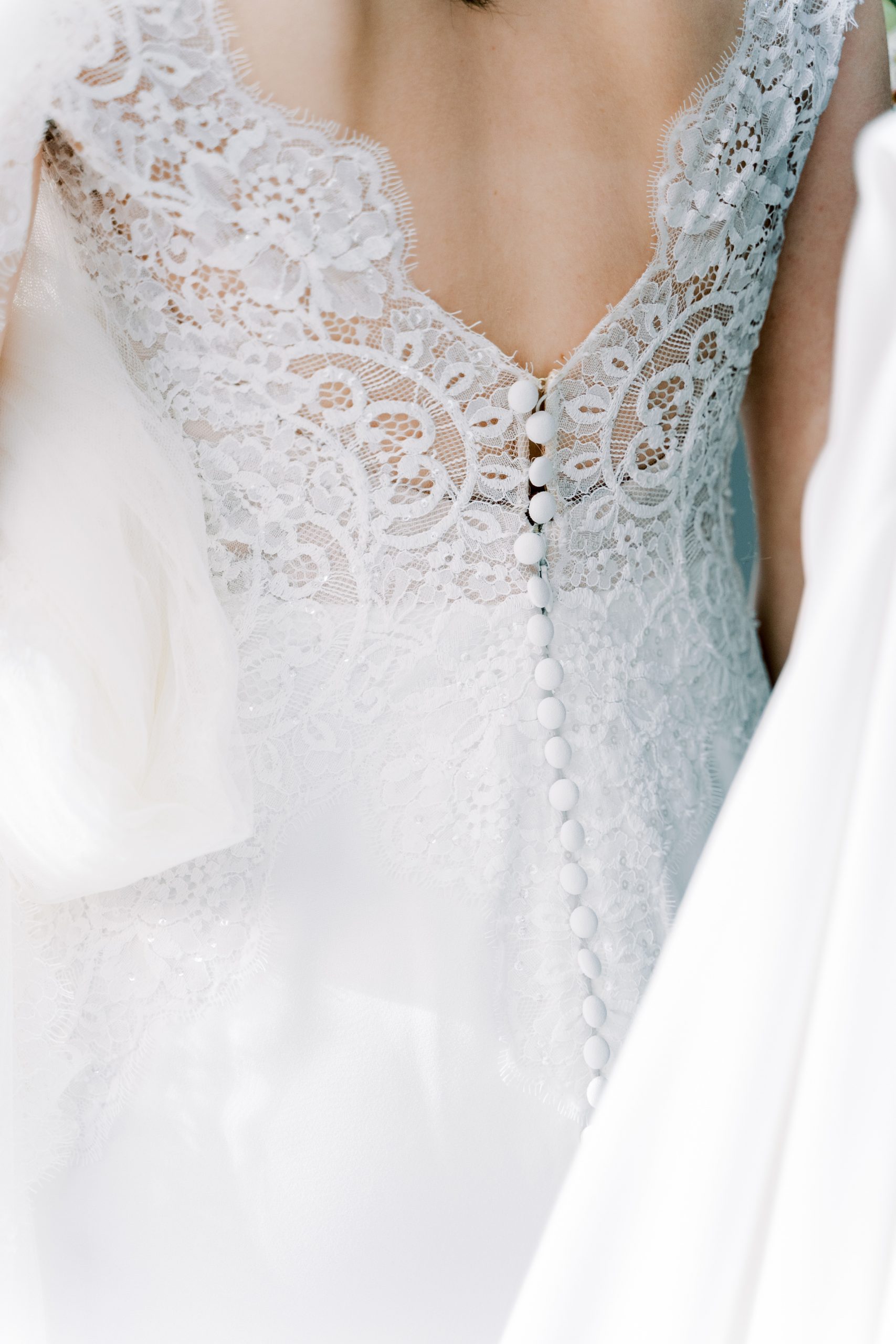 delicate beading on back of wedding dress