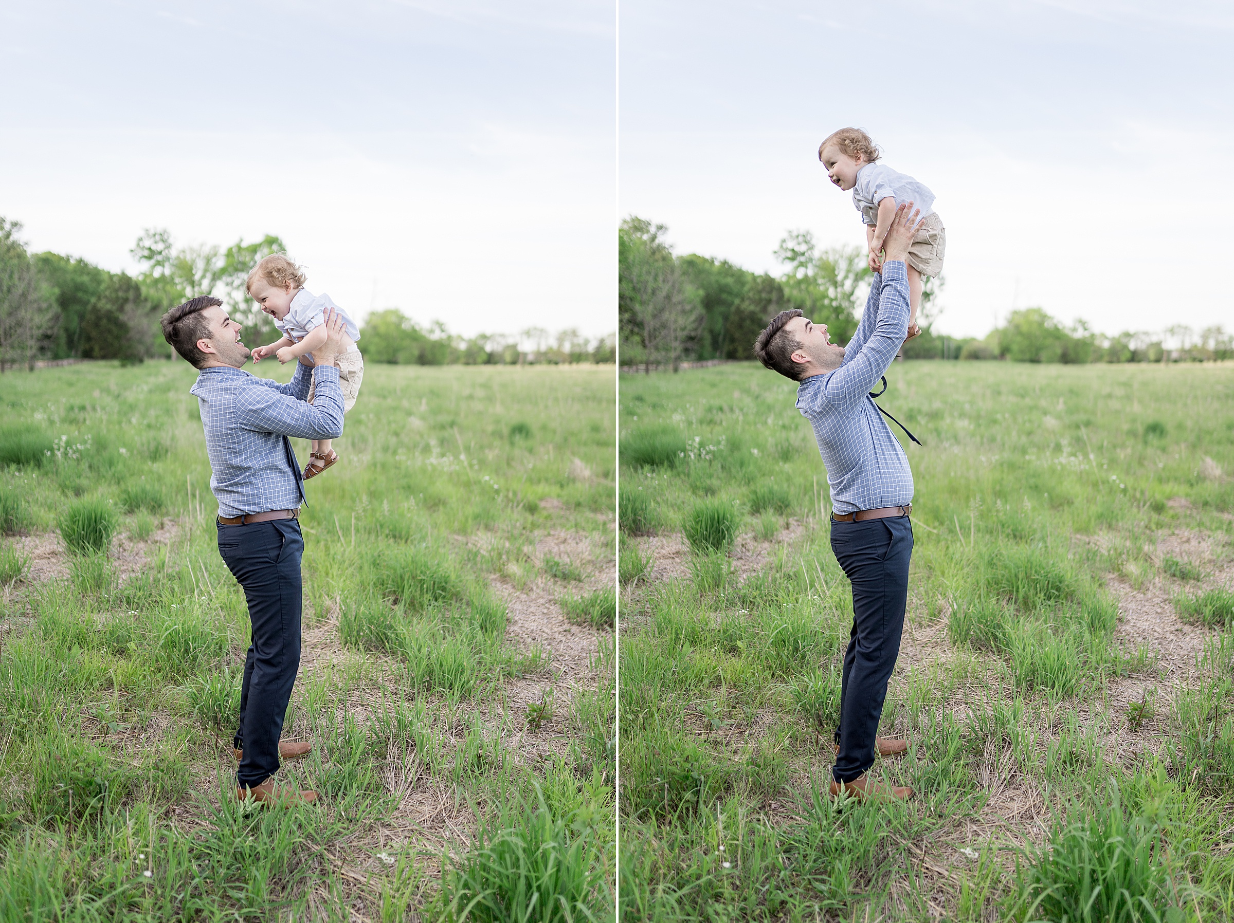 Dad holds youngest son up in air as he giggles during TN Family Session