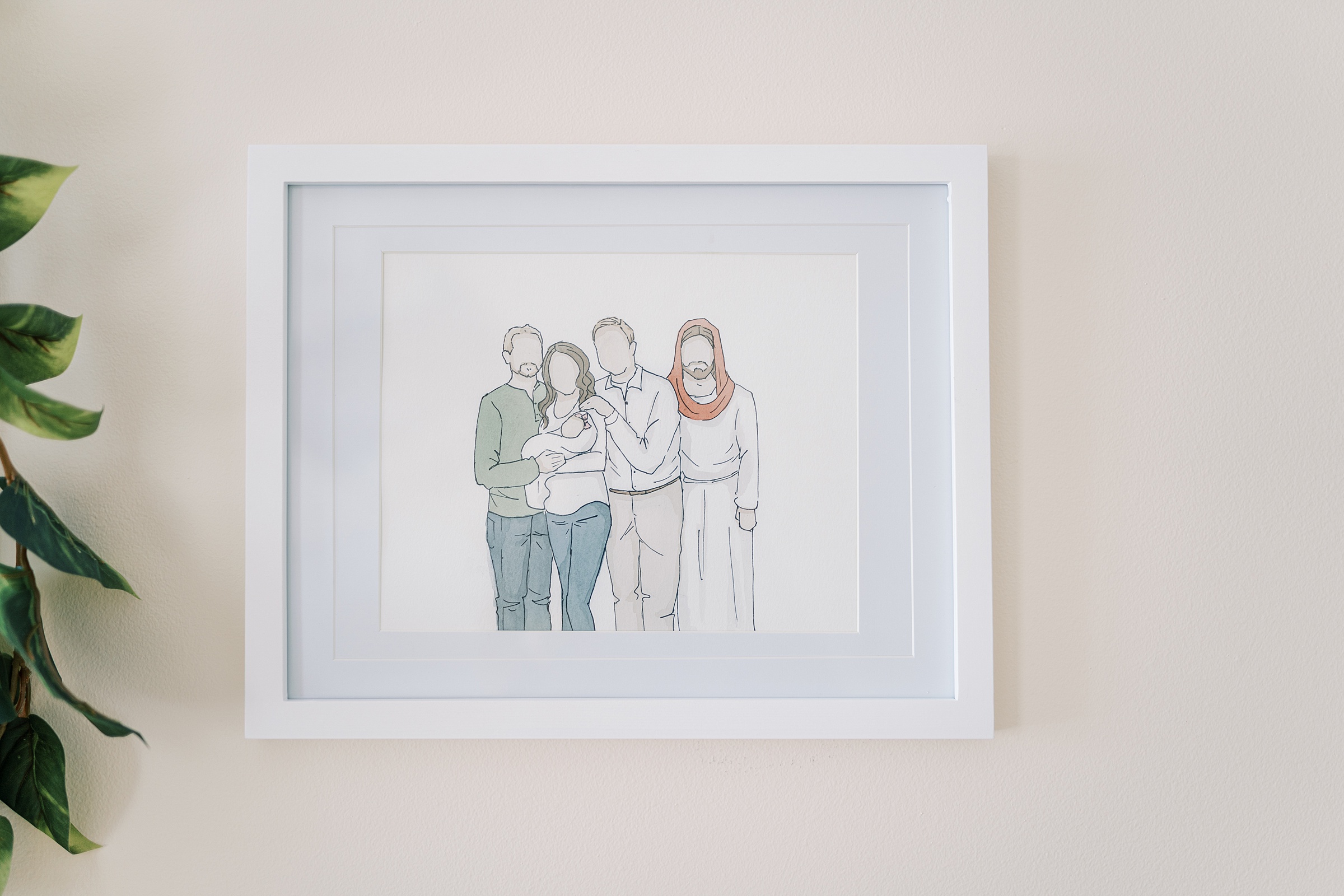 drawn picture of Mama's late grandfather with Jesus, and her and husband with baby-sweet nursery details