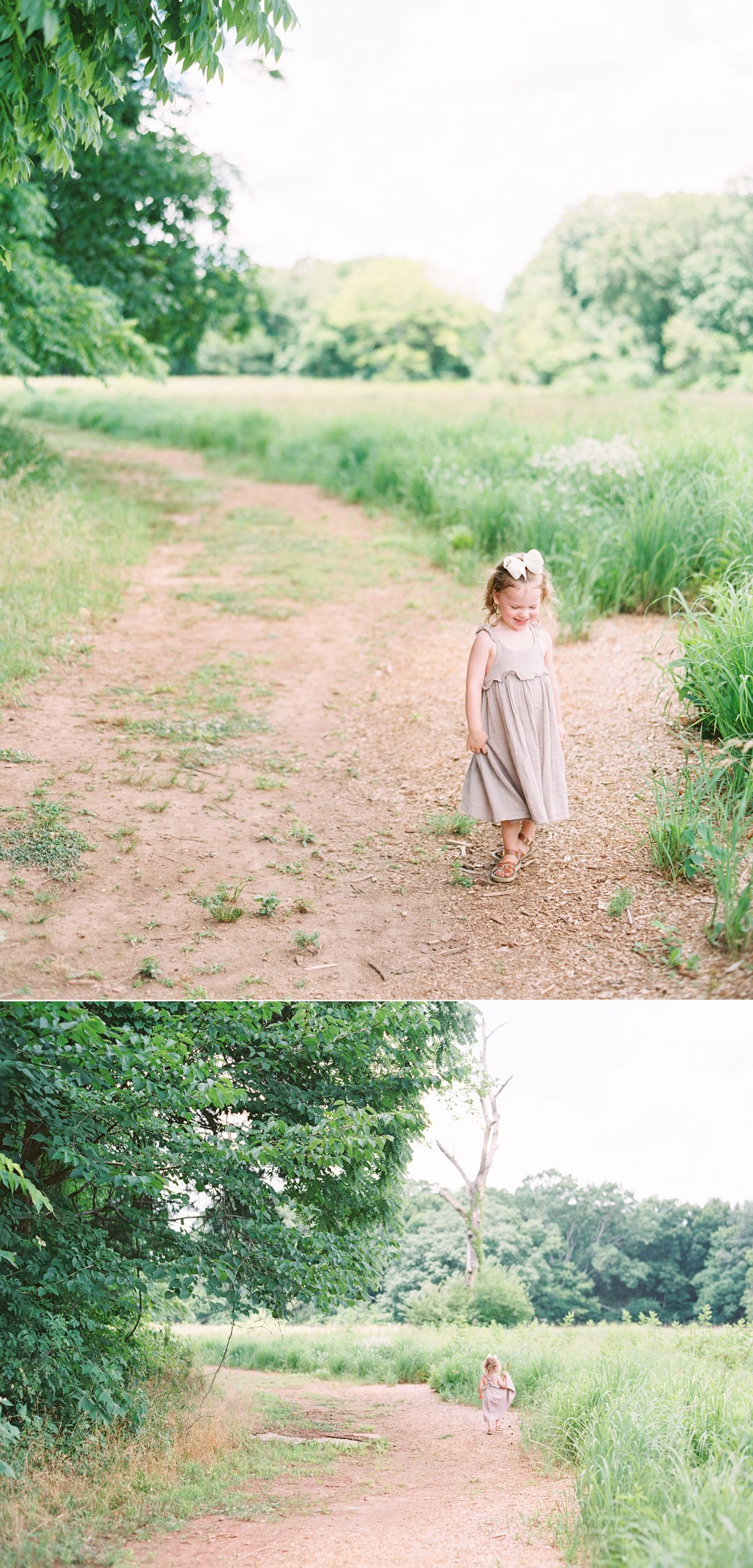 little girl plays and explores outside during Mom + Me Session