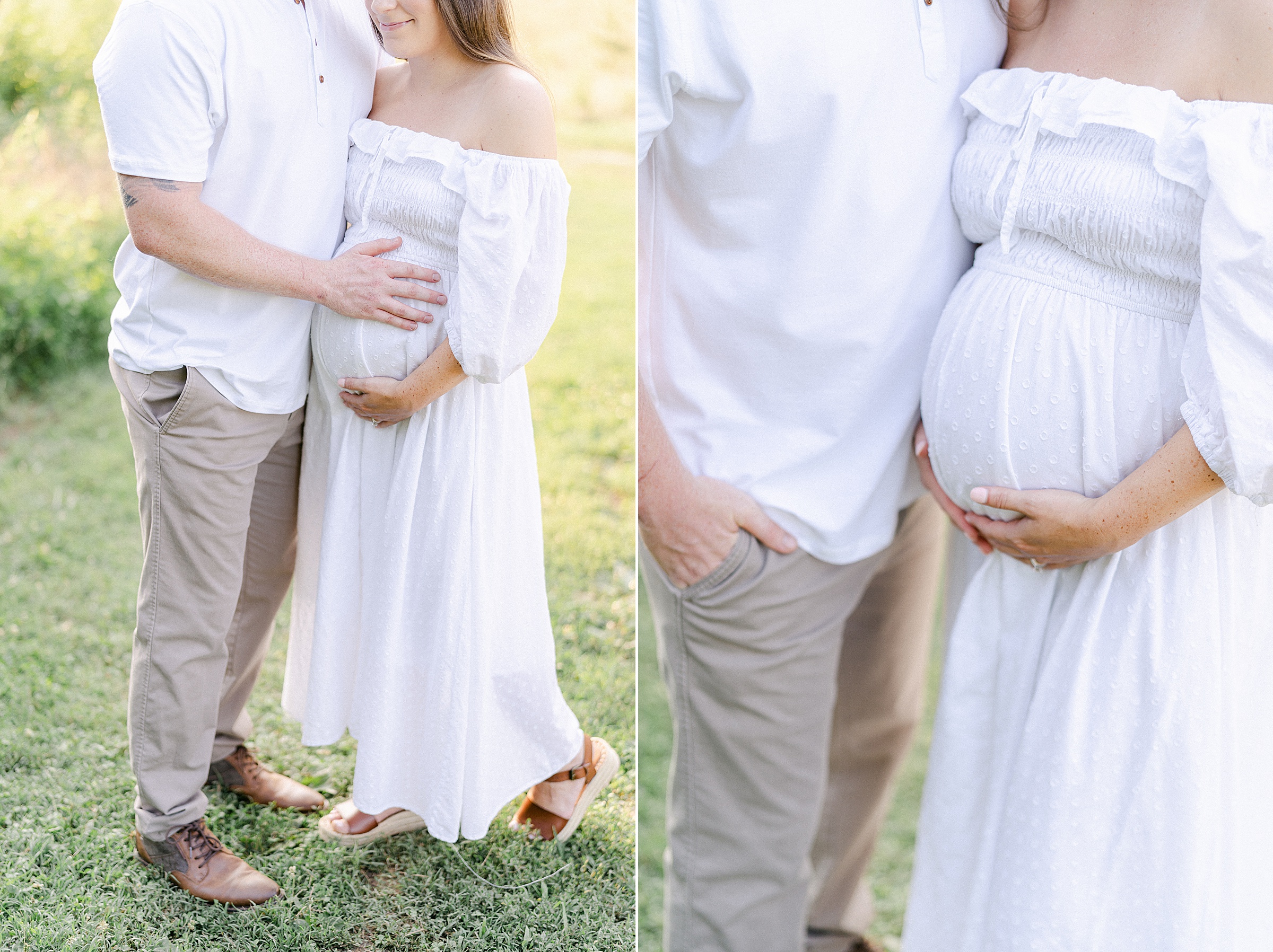 Couple holds baby bump for maternity portraits in Brentwood TN