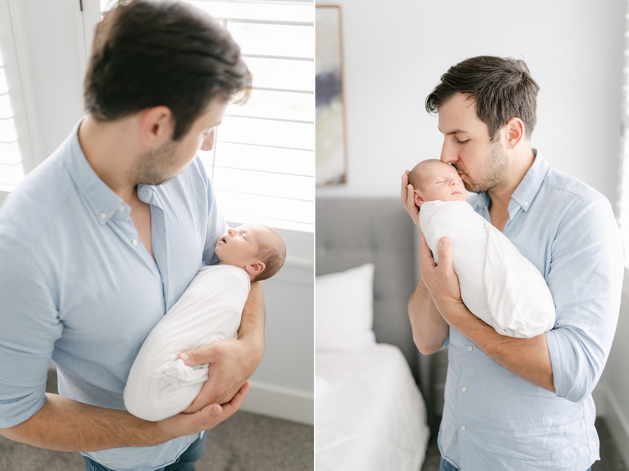 Dad holds newborn son during Nashville lifestyle Newborn session