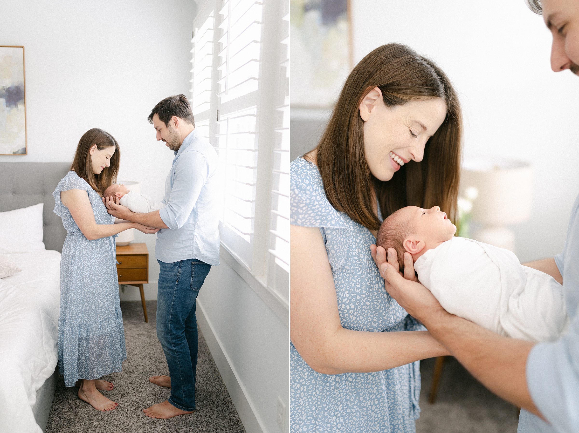 parents look lovingly at their newborn son during Nashville Lifestyle Newborn Session