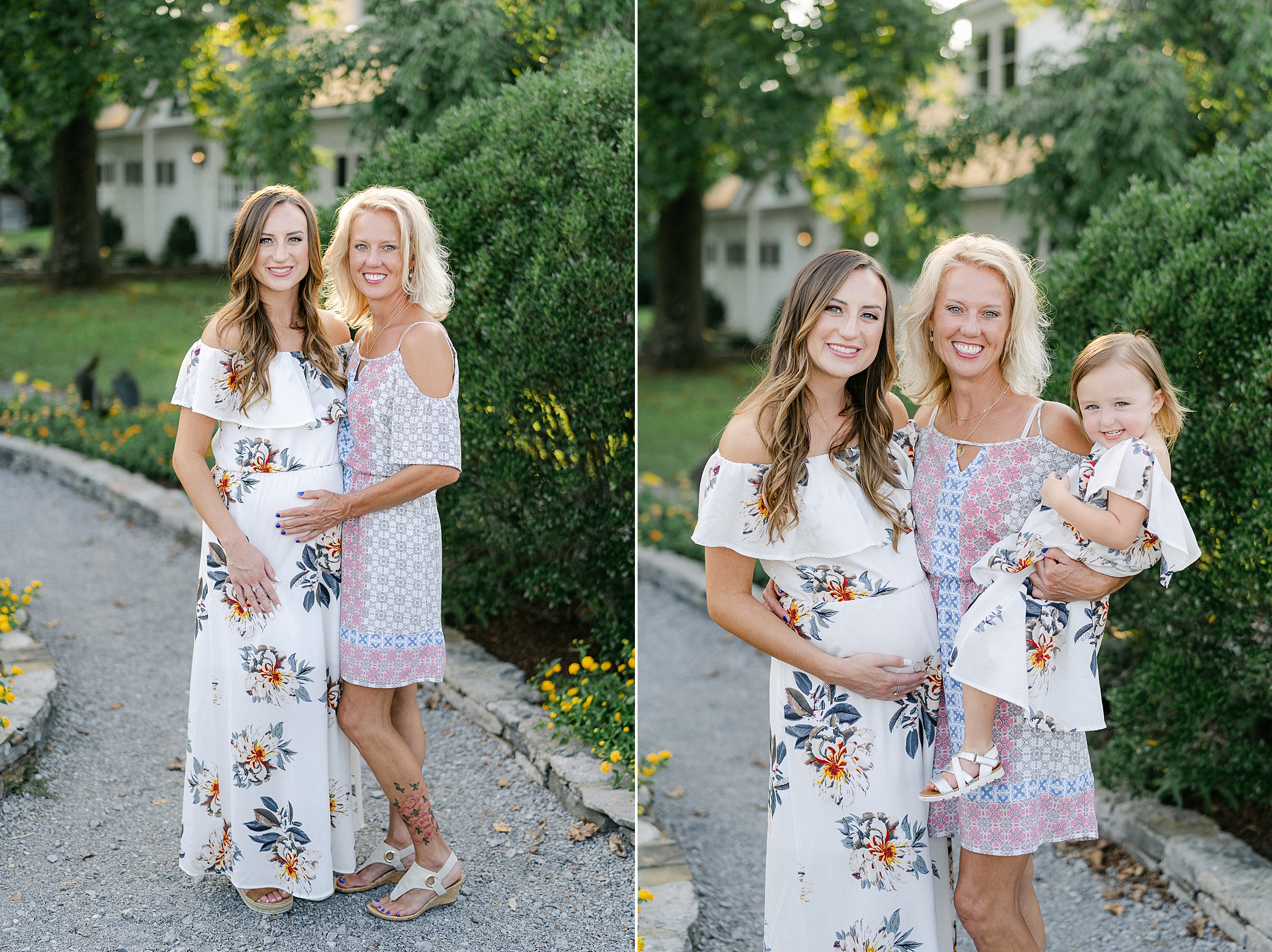 Mom and pregnant daughter with first grandchild