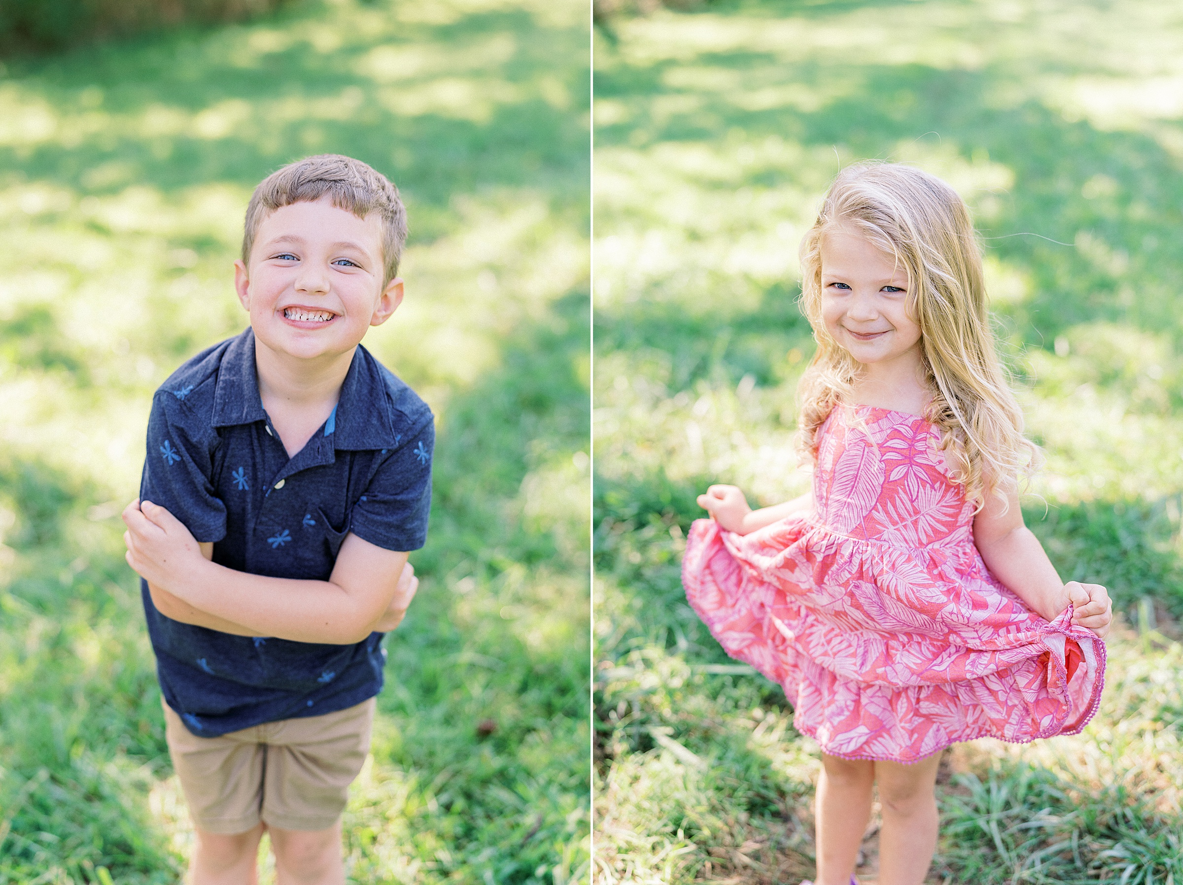 adorable kids posing for the camera during family portraits